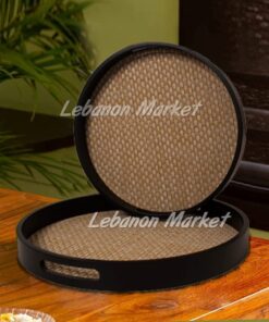 Luxurious Wooden Rettan Tray Set of 2 - Interlocked