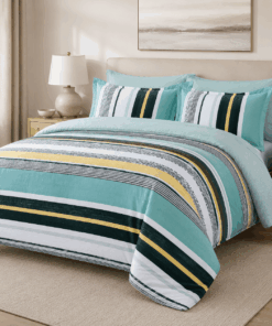 Deluxe Bedspread Set – Wide Stripe Green