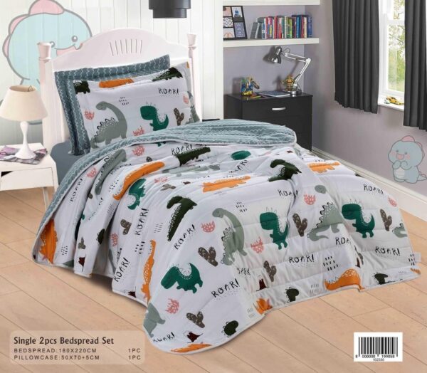 Premium Kids Bedspread Set – White Dino