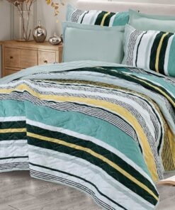 Deluxe Bedspread Set – Wide Stripe Green