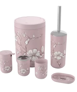 Premium Bathroom Accessories Set 8 Pieces - Floral