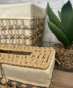 Luxurious Woven Tissue Box & Waste Basket Set – Hony - Image 2