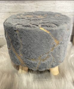 Decorative Faux Fur Stool - Bricked Grey - Image 2