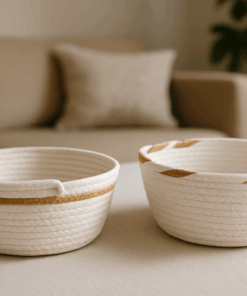 Luxurious Woven Basket   – Round White