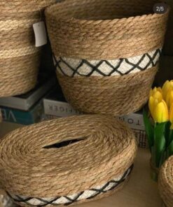 Luxurious Woven Tissue Box & Waste Basket Set – Iconic - Image 2