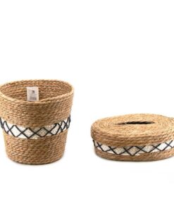 Luxurious Woven Tissue Box & Waste Basket Set – Iconic - Image 3