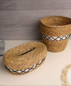 Luxurious Woven Tissue Box & Waste Basket Set – Iconic