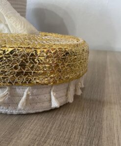 Luxurious Woven Tissue Box & Waste Basket Set – Goldy - Image 2