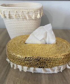 Luxurious Woven Tissue Box & Waste Basket Set – Goldy