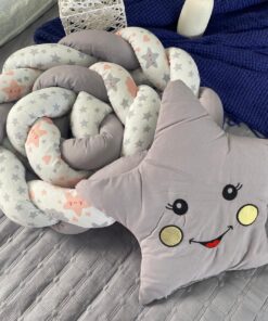 Braided Crib Bumper + knot Pillow - Gray Star