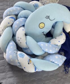 Braided Crib Bumper + knot Pillow - Moony Blue