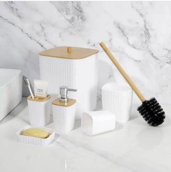 Premium Bathroom Accessories Set 6 Pieces - Bamboo