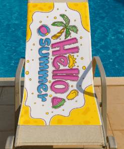Premium Beach Towel -Hello Summer