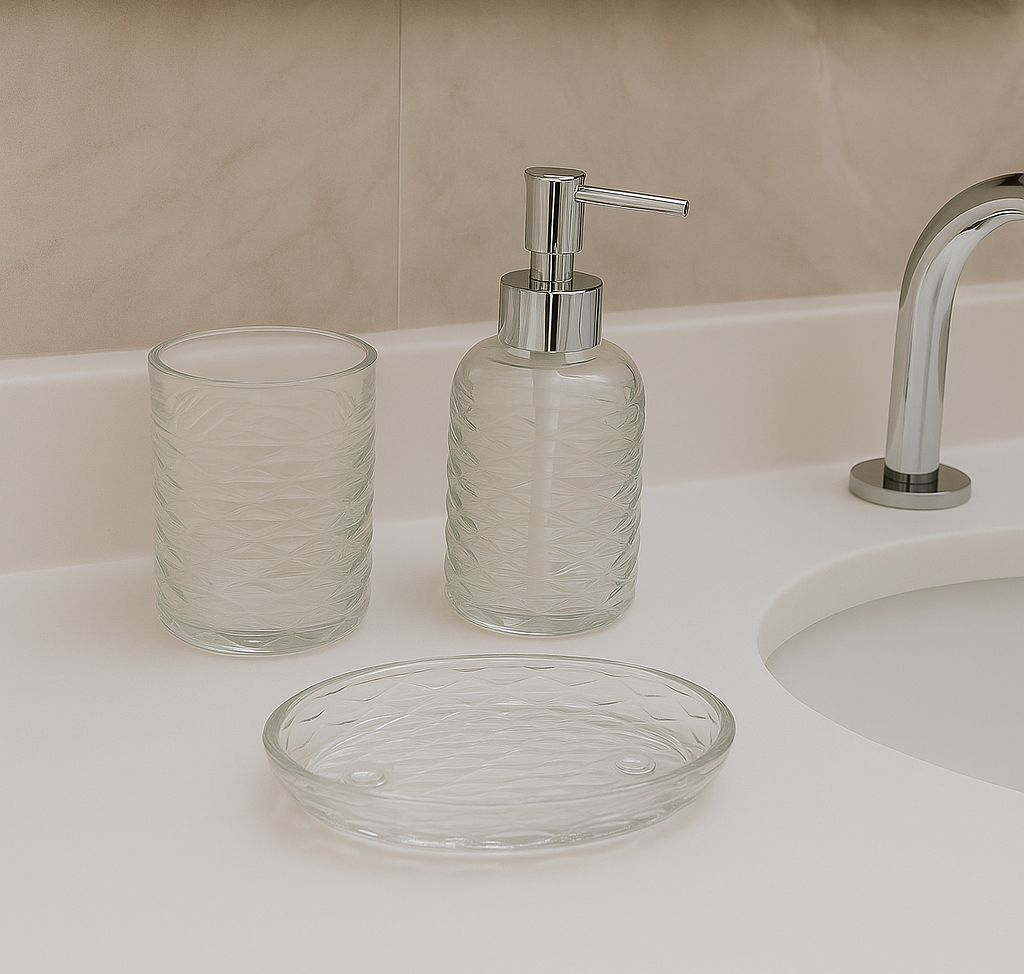 Premium Bathroom Accessories Set 3 Pieces - Wavy Transparent
