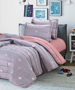 Premium Kids Bedspread Set –  Heart Gray