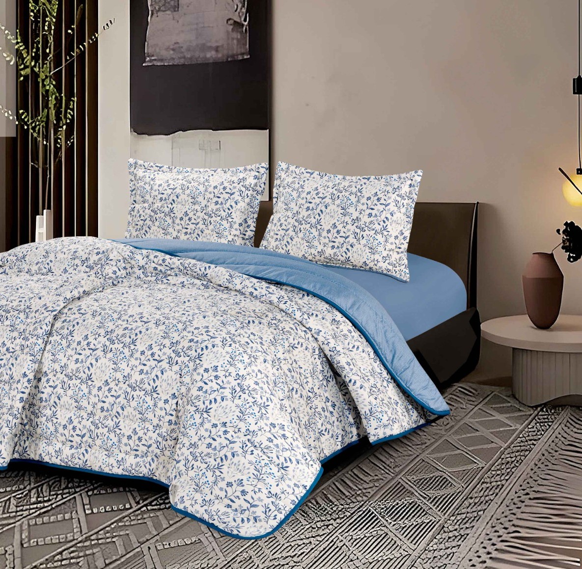 Premium Bedspread Set – Blue Flory