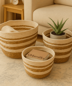 Luxurious Woven Basket – White & Beigr Rattan