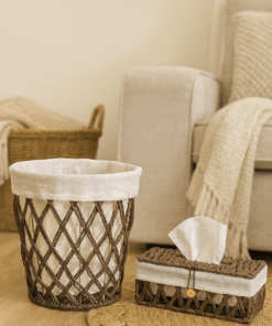 Luxurious  Tissue Box & Waste Basket Set – Wicker Roundy