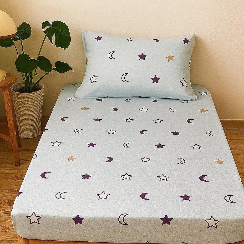 Patterned Fitted Sheet - mini Moon