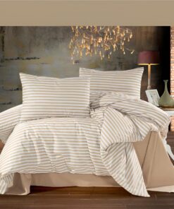 Deluxe Cotton Duvet Cover Set – Beige Stripe