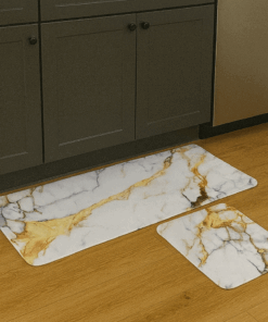 Stylish Kitchen Mat Set of 2 - White Marble