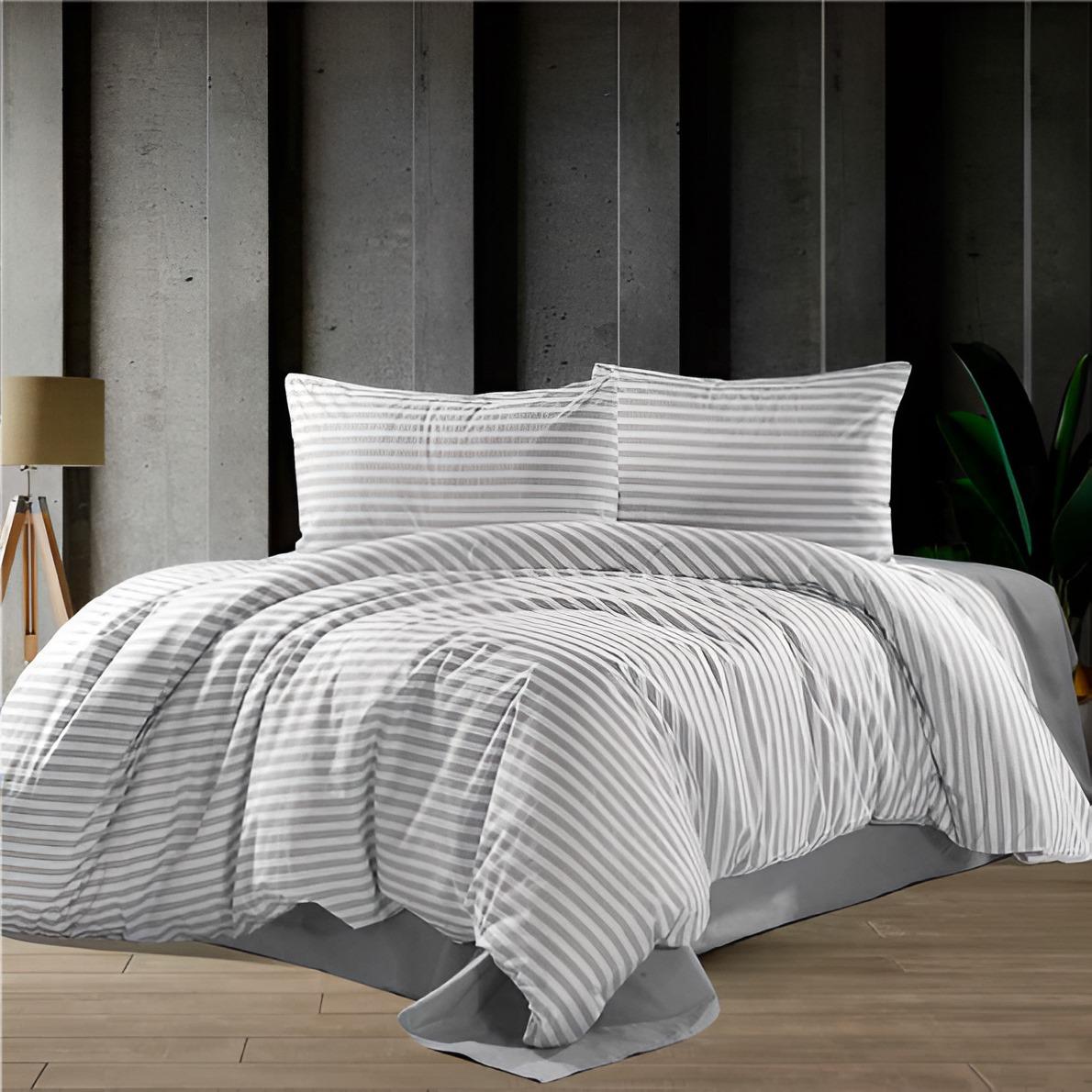 Deluxe Cotton Duvet Cover Set – Gray Stripe