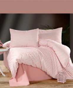 Deluxe Cotton Duvet Cover Set – Pink Stripe