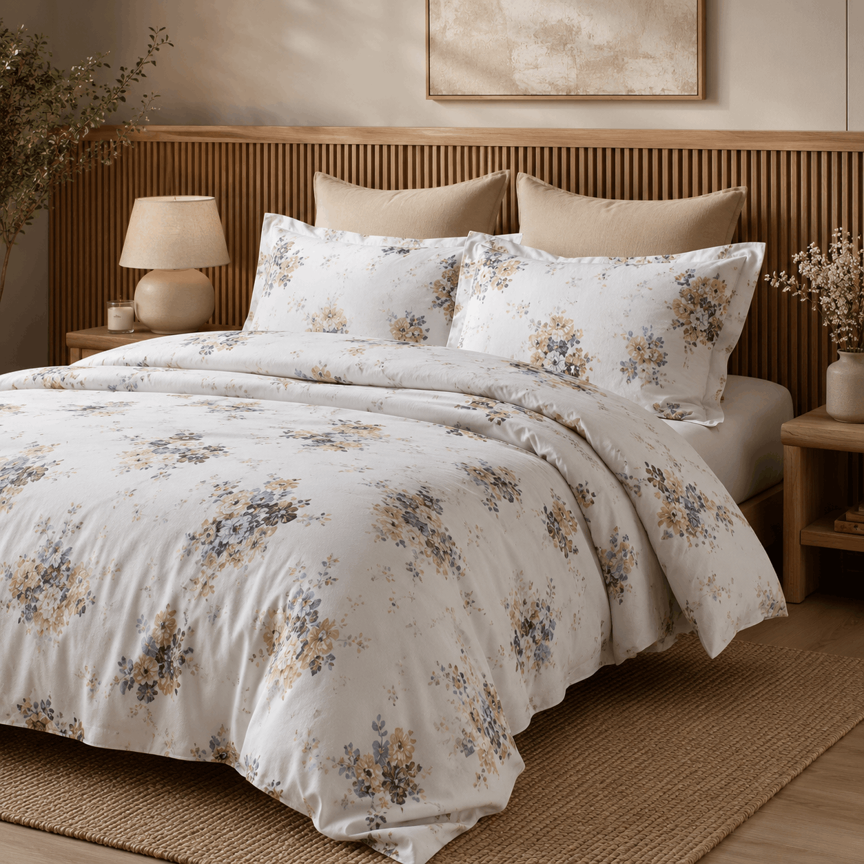Deluxe Cotton Duvet Cover Set – Beige Rozeh