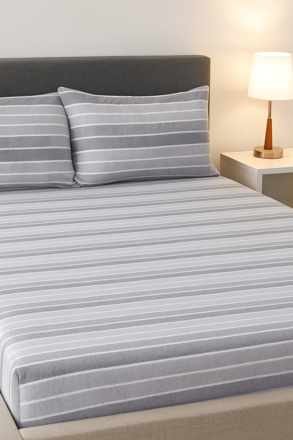 Premium Fitted Sheet Set – Gray Stripe
