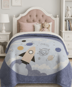 Kids Throw blanket -  Rocket & Space Theme.
