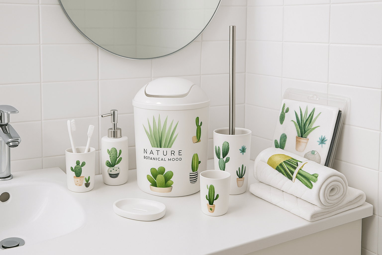 Premium Bathroom Accessories Set 9 Pieces - Nature