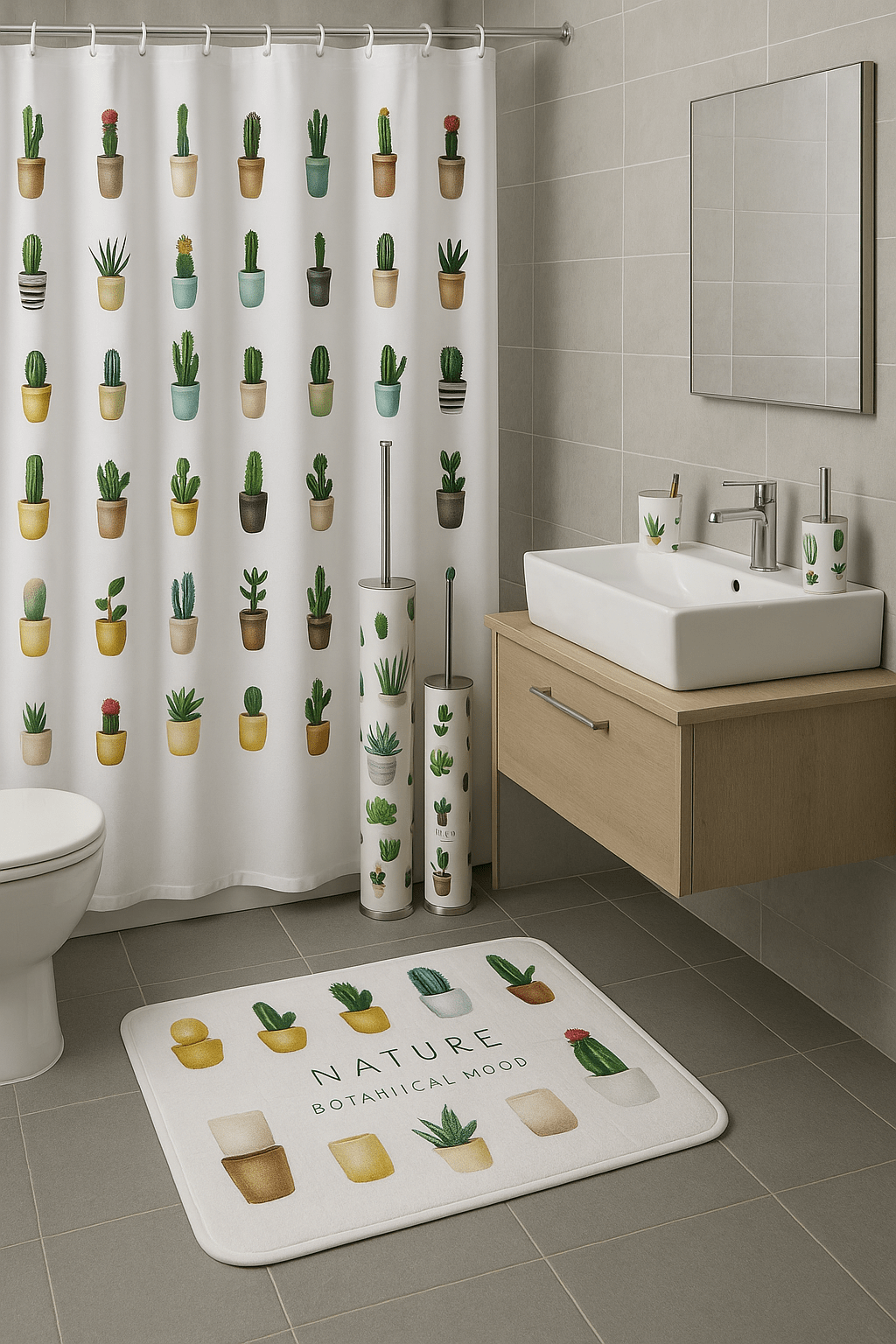 Premium Bathroom Accessories Set 9 Pieces - Nature - Image 3