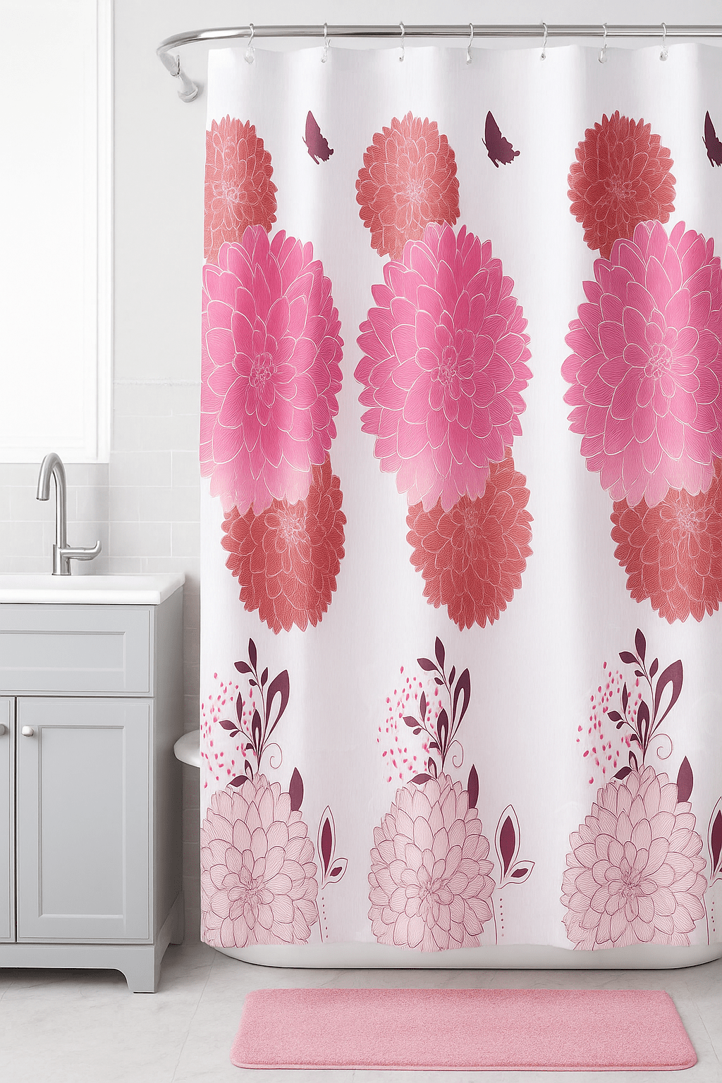 Premium Bathroom Accessories Set 9 Pieces - Vibrant Pink Dahlia - Image 2