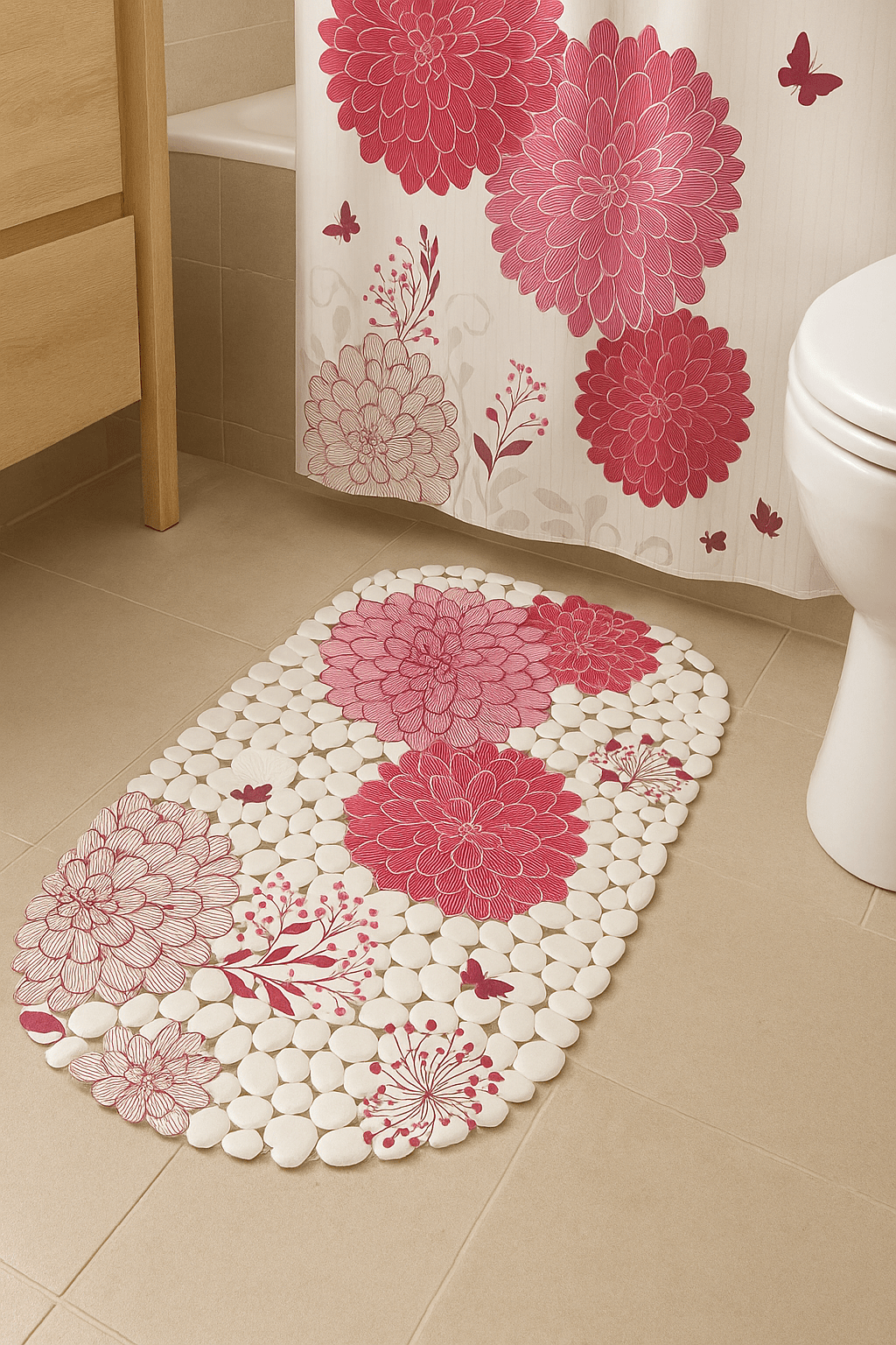 Premium Bathroom Accessories Set 9 Pieces - Vibrant Pink Dahlia - Image 3