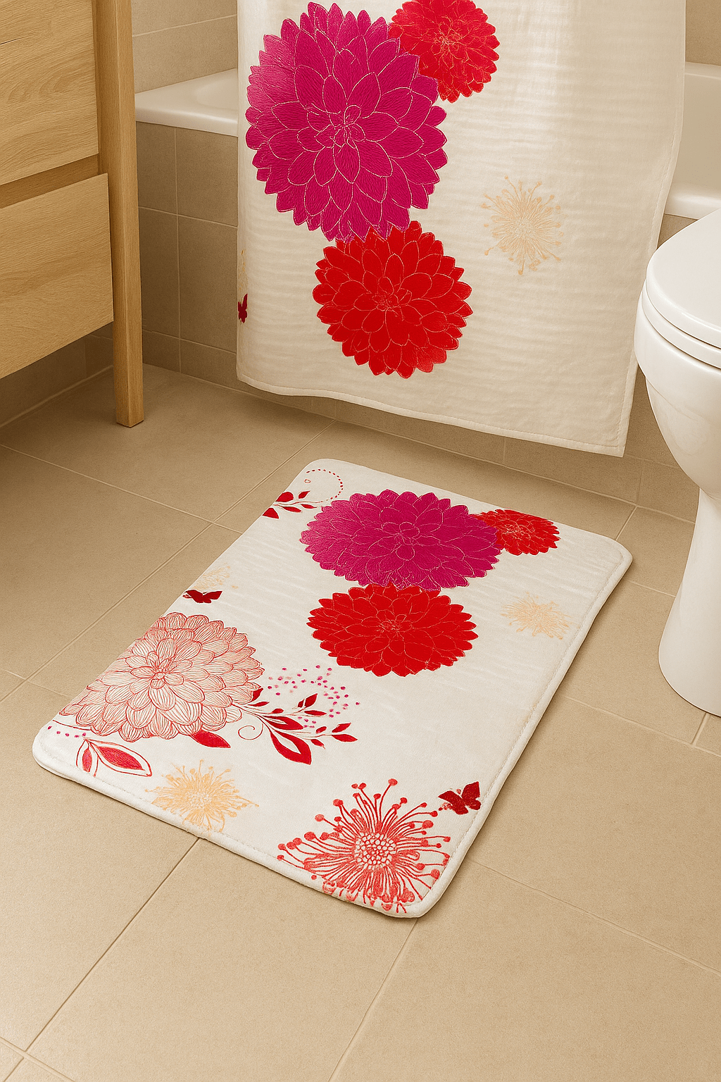 Premium Bathroom Accessories Set 9 Pieces - Vibrant Pink Dahlia - Image 4