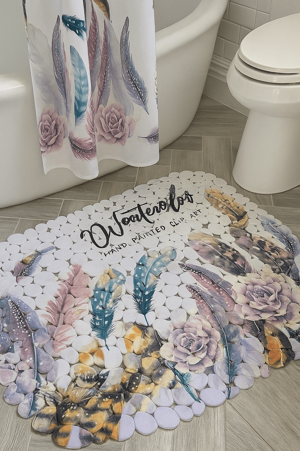 Premium Bathroom Accessories Set 9 Pieces - Feathers - Image 3