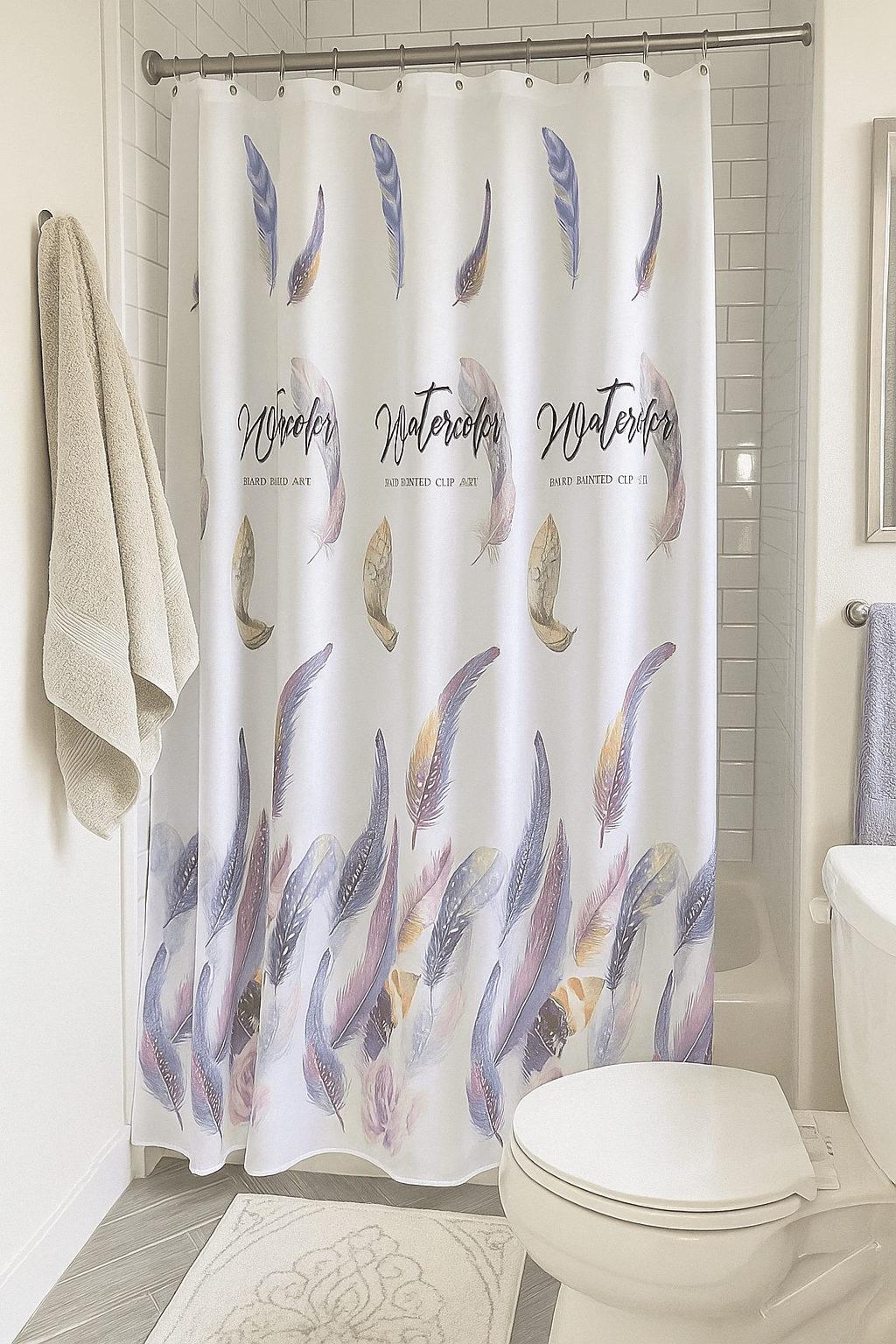 Premium Bathroom Accessories Set 9 Pieces - Feathers - Image 2