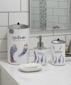 Premium Bathroom Accessories Set 9 Pieces - Feathers