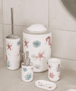 Premium Bathroom Accessories Set 9 Pieces - Seashell Motif