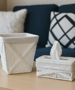 Luxurious  Tissue Box & Waste Basket Set –  Cross-Weave