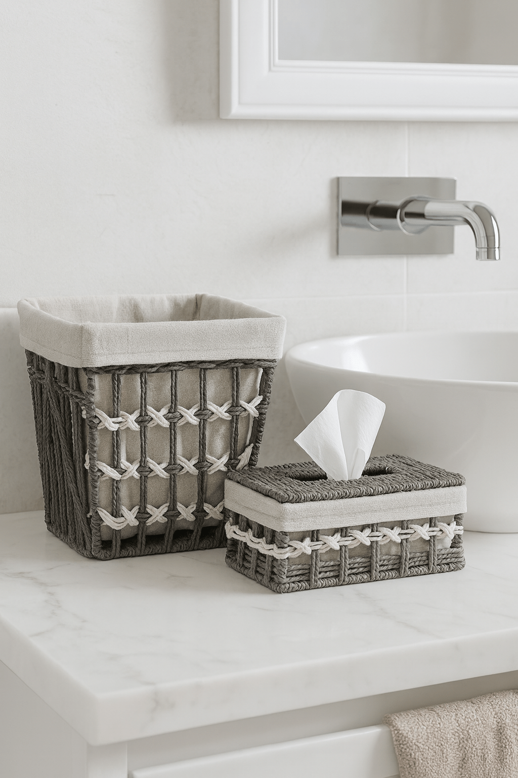 Luxurious Tissue Box & Waste Basket Set – Tissue Box Grey X