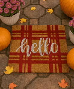 Stylish Outdoor Mat – Hello Red Stripe