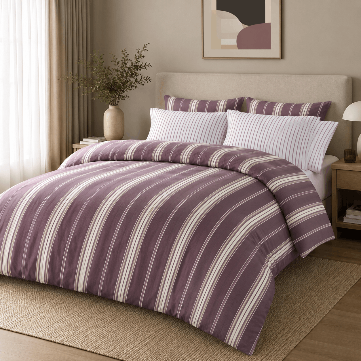 Deluxe Cotton Duvet Cover Set – Burg Stripe