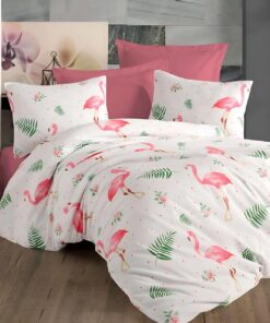 Deluxe Cotton Duvet Cover Set – Pink Flamingo