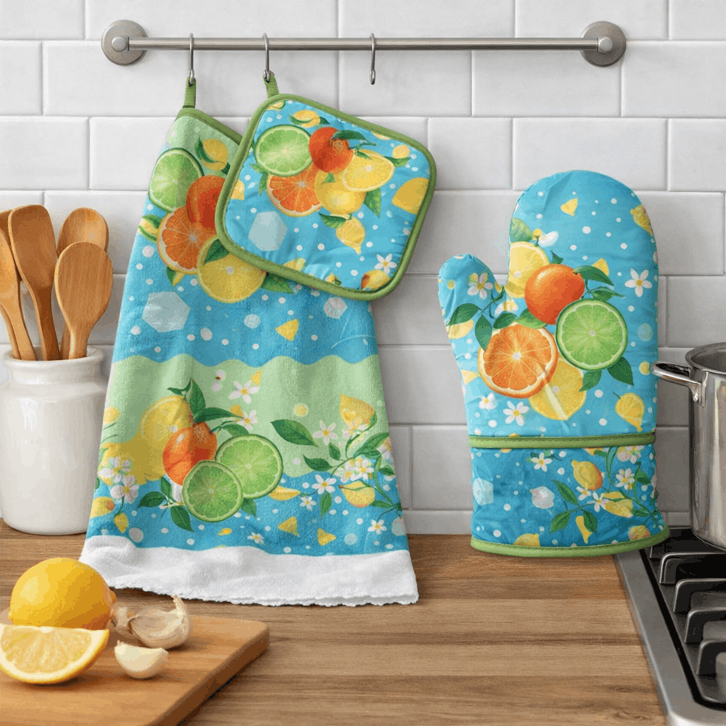 Kitchen Towel Set of 3 - lemon and lime Blue