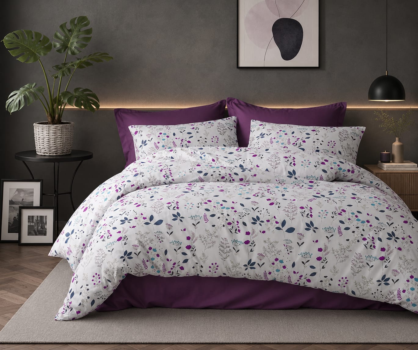 Deluxe Cotton Duvet Cover Set – Purple Rose