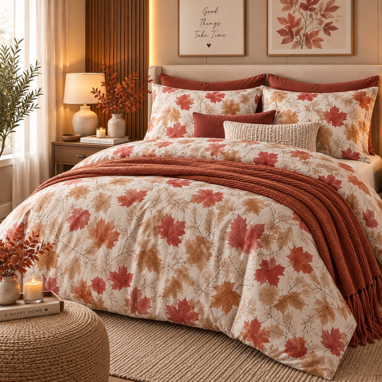 Deluxe Cotton Duvet Cover Set – Autumn Leaf Harmony