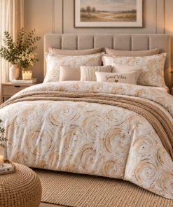 Deluxe Cotton Duvet Cover Set – Golden Swirl Elegance