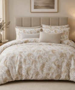 Deluxe Cotton Duvet Cover Set – Golden Swirl Elegance