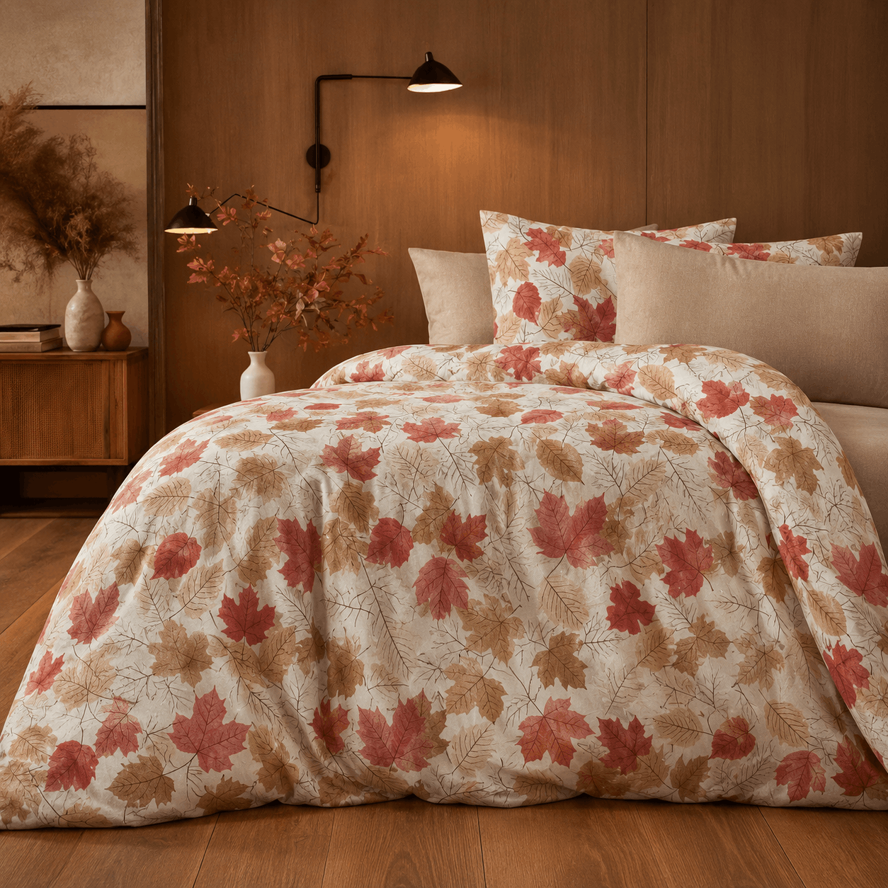 Deluxe Cotton Duvet Cover Set – Autumn Leaf Harmony